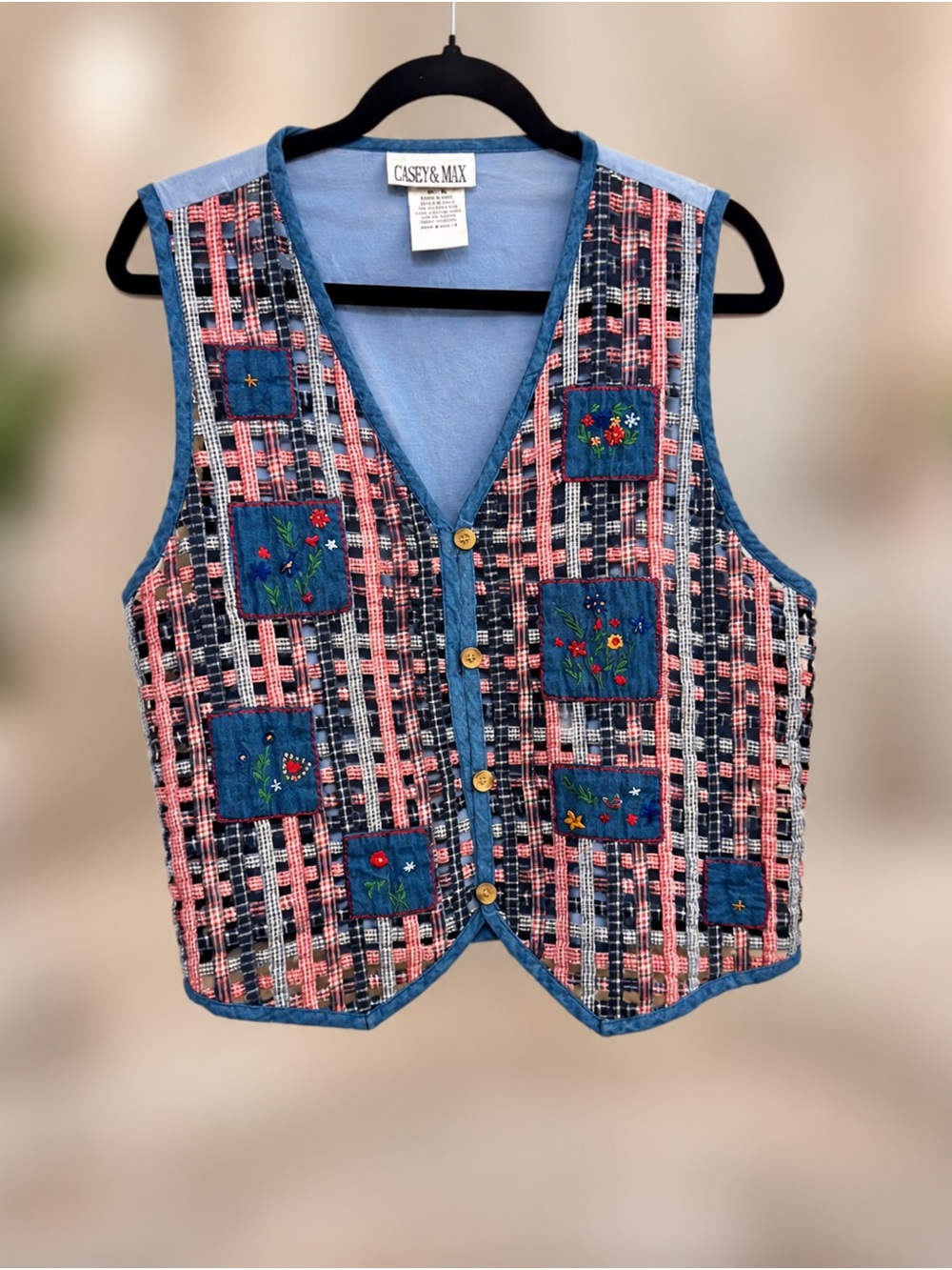 Casey & Max Vintage Patchwork Embroidered Vest Size Large